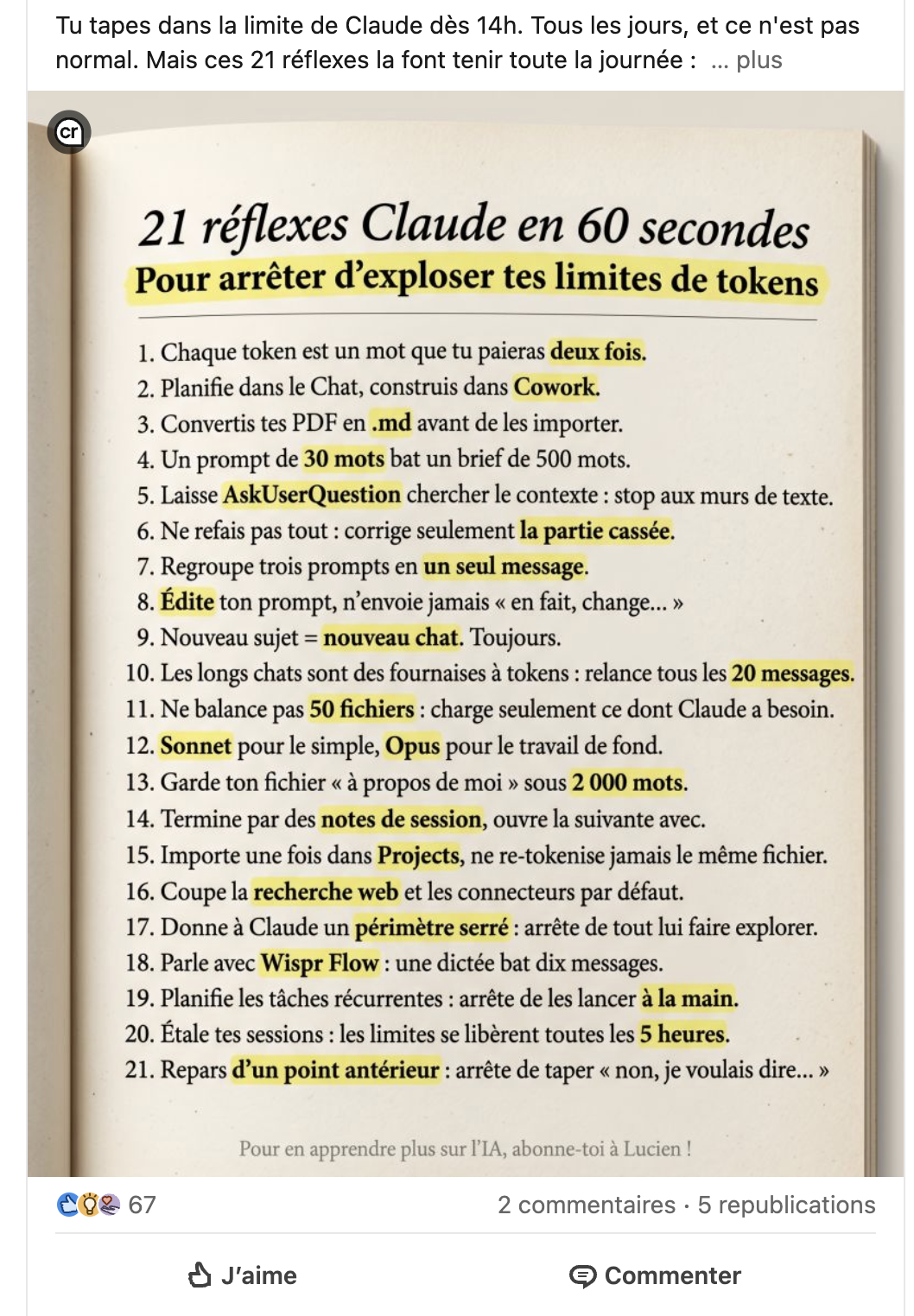 Post crédibilité LinkedIn, 5 leads